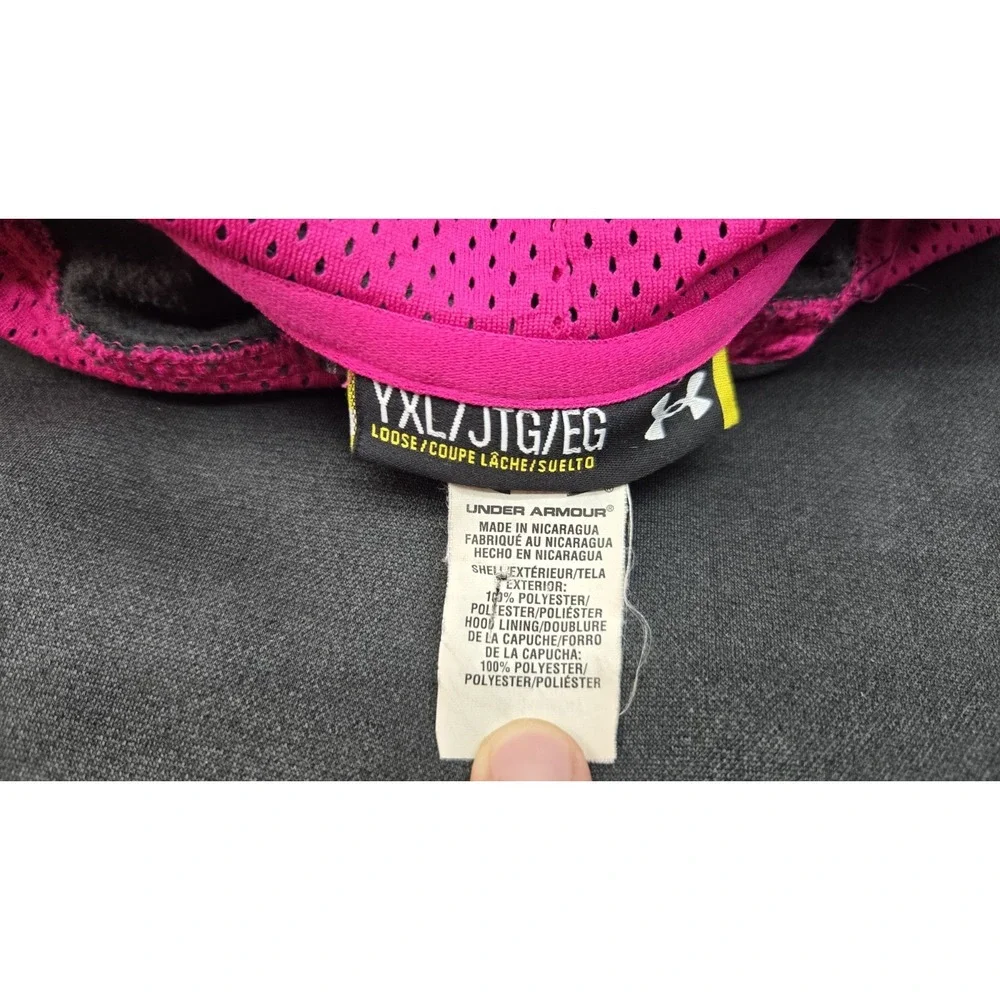 Under Armour UA Storm Hoodie Youth XL Dark Gray, Pink Logo Loose Pullover